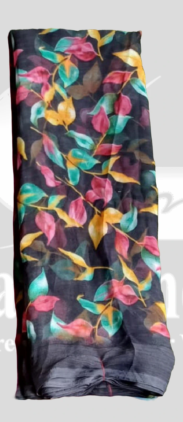 Chiffon Printed Leaf Design Saree &ndash; SANGNI1203 &ndash; Black Mix